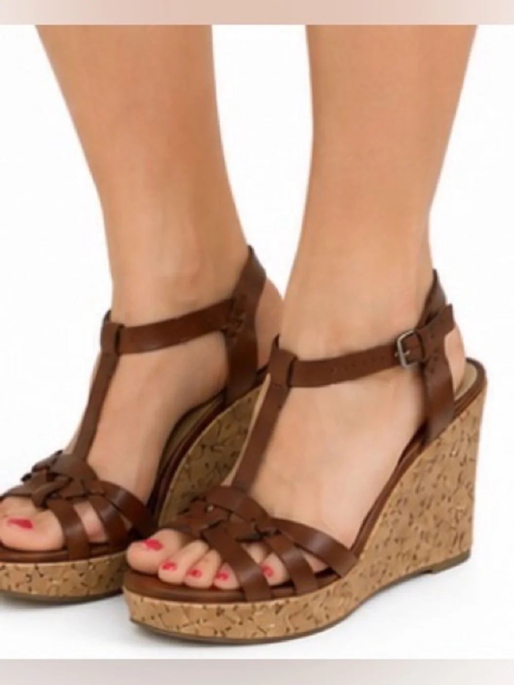 [Unisa] Brown Leather Cork Wedge Sandals - Women's Size 7.5M